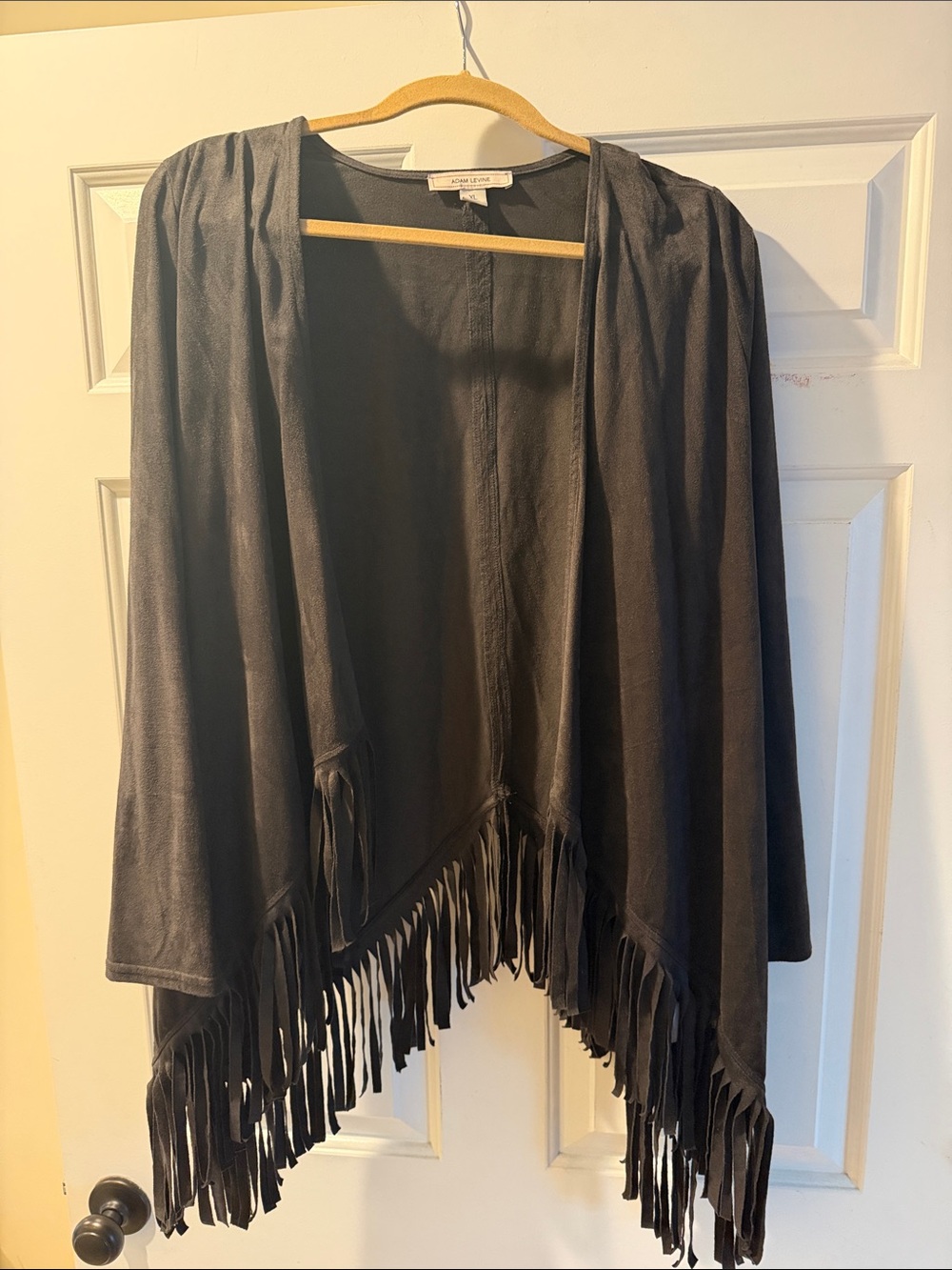 Dark Gray Fringe Open-Front Lightweight Velvety Open-front Top